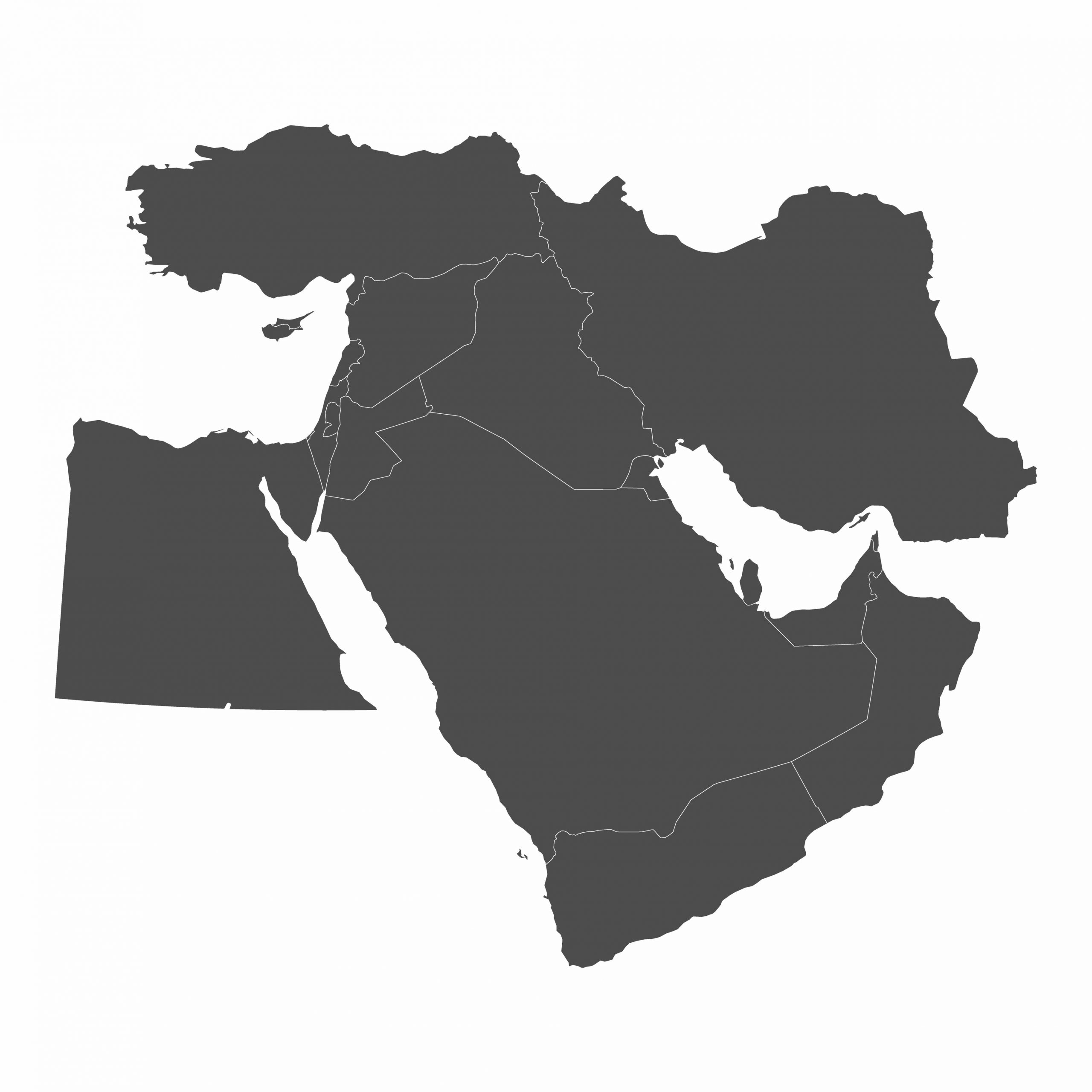 Map of Middle East with borders of countries